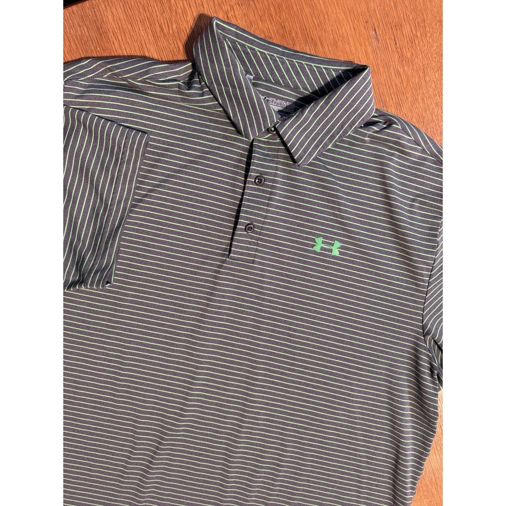 Under Armour Polo 3XL Navy Gray Green Stripe HeatGear Loose Fit Golf Shirt
